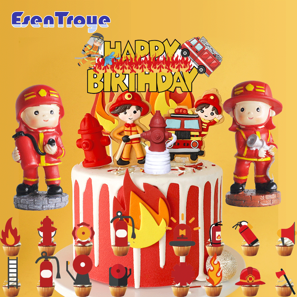 Lighting Mcqueen Birthday Decor - Fire Heroes Birthday Cake Decoration Boys