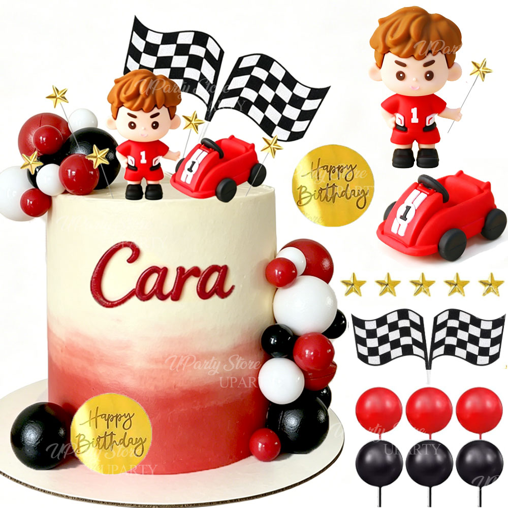 Lighting Mcqueen Birthday Decor - Red Racing Car Cake Toppers Red