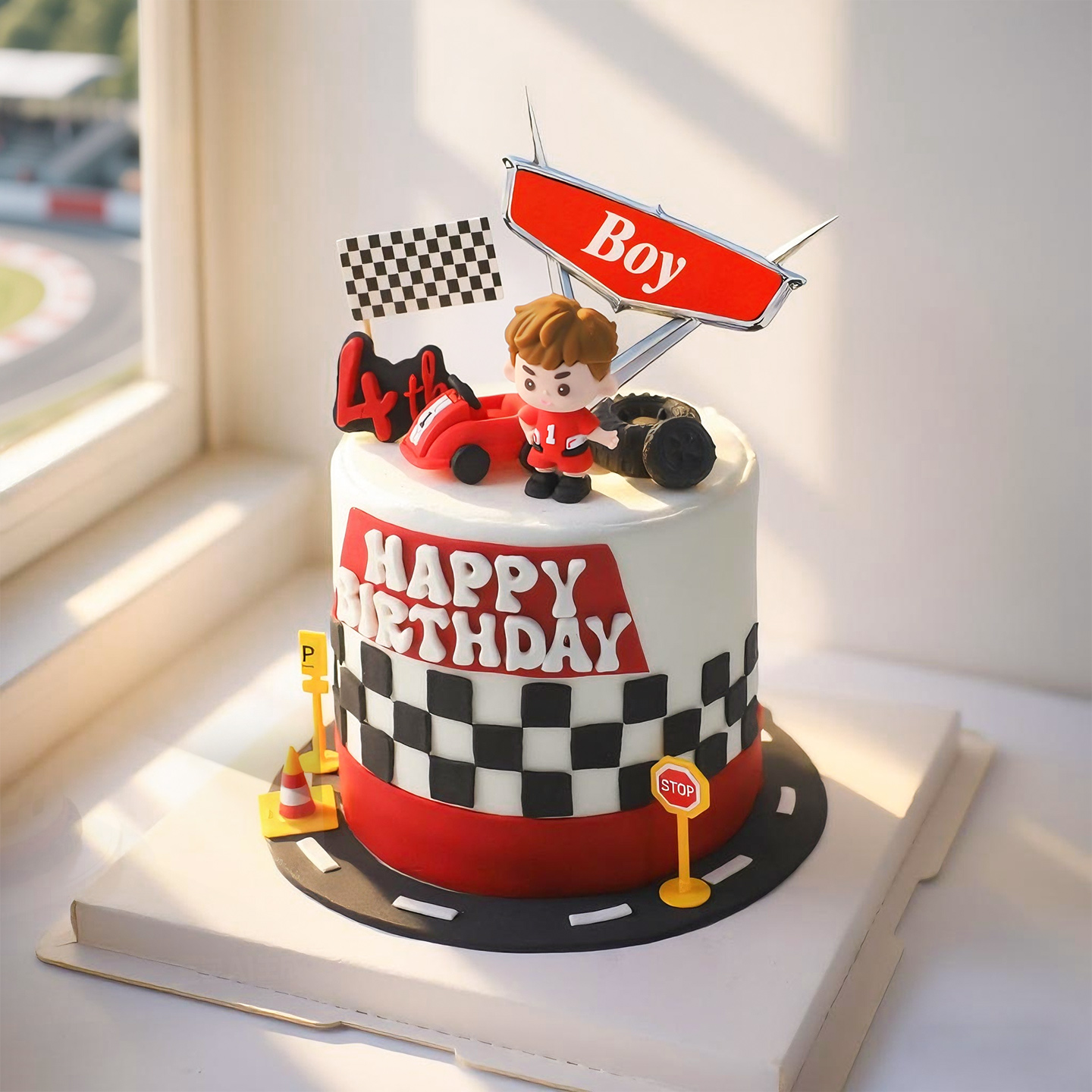 Cartoon Boy Racing Car Cake To - đánh giá và giá Lighting Mcqueen Birthday Decor