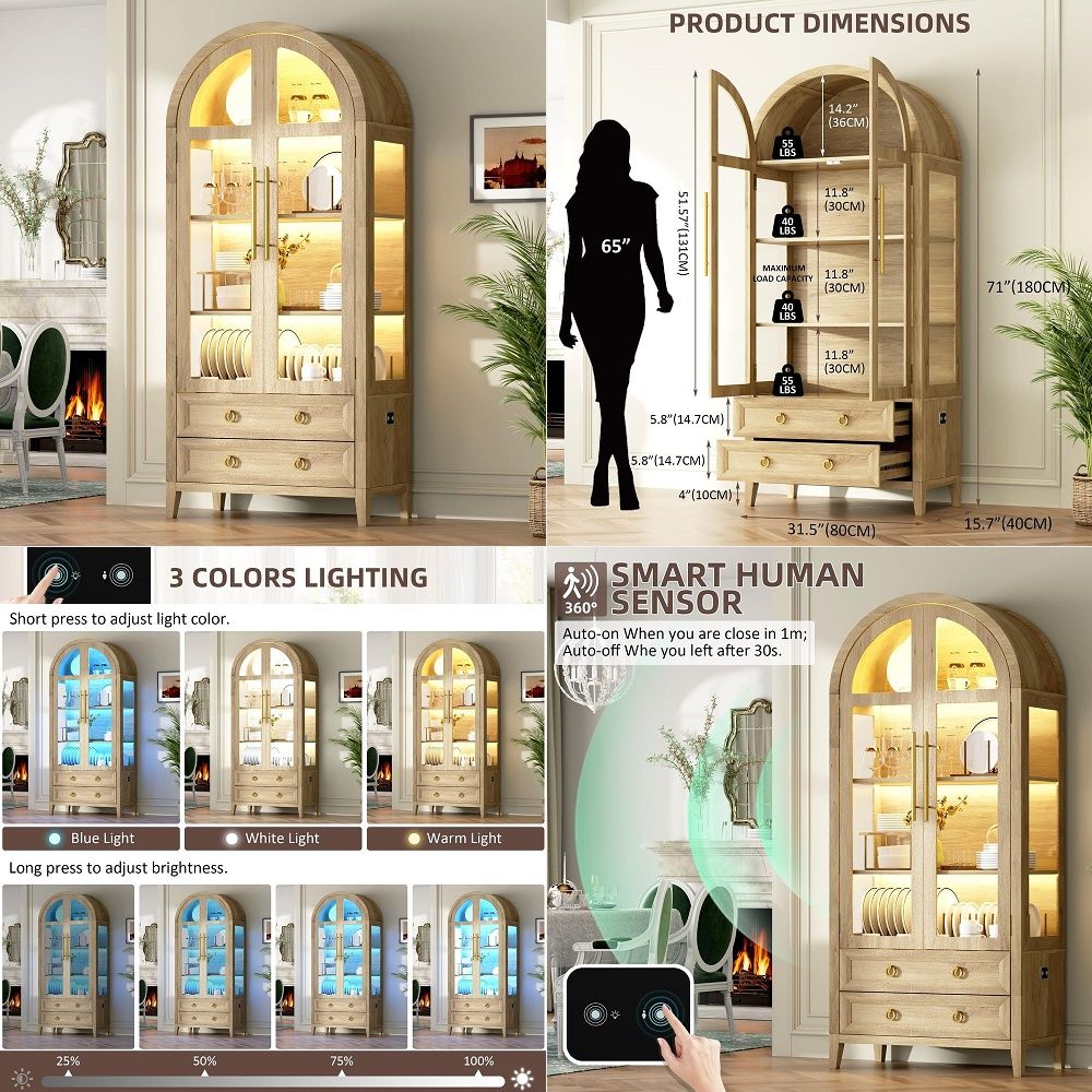 71 Arched Curio Cabinet with G - đánh giá và giá Lighting & Home Decor Studio Photos