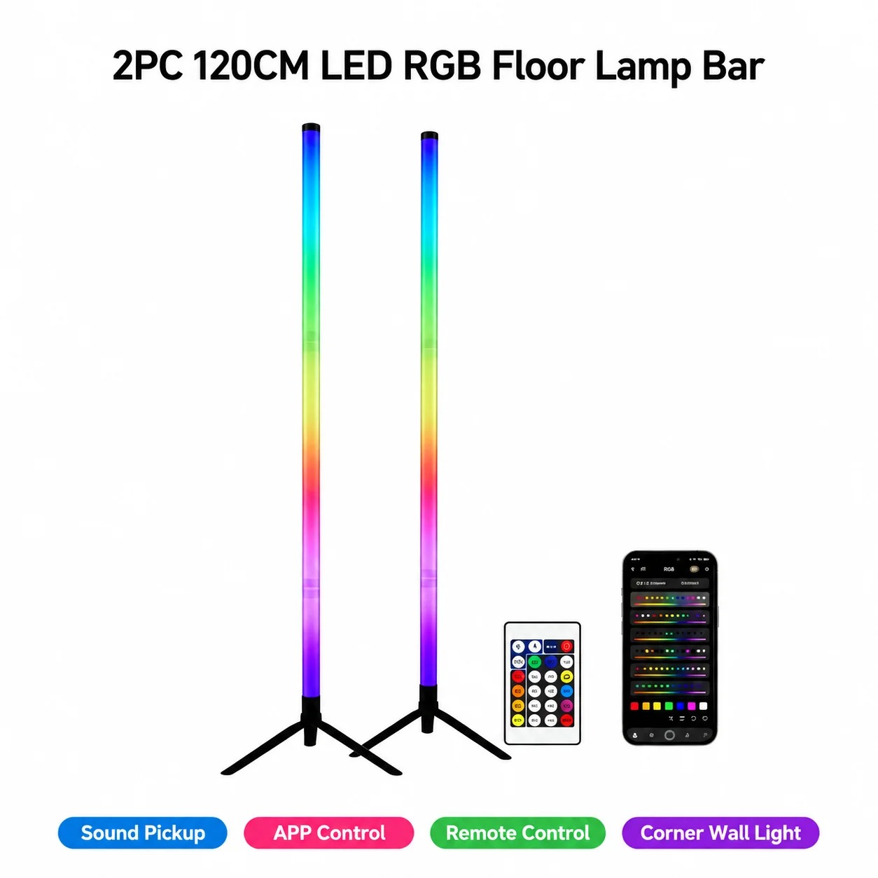 2PCS 120CM RGB Floor Lamp, Sou - đánh giá và giá Lighting Decor For Home